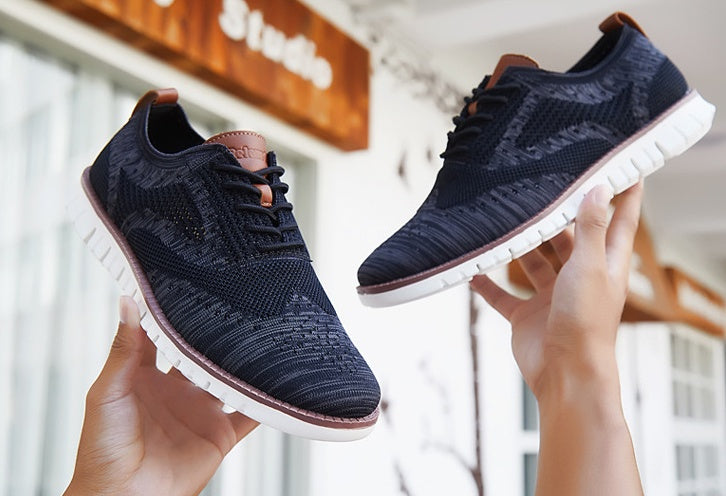 Men's Knitted Lace-Up Casual Shoes - Brogues Style Breathable Sneakers