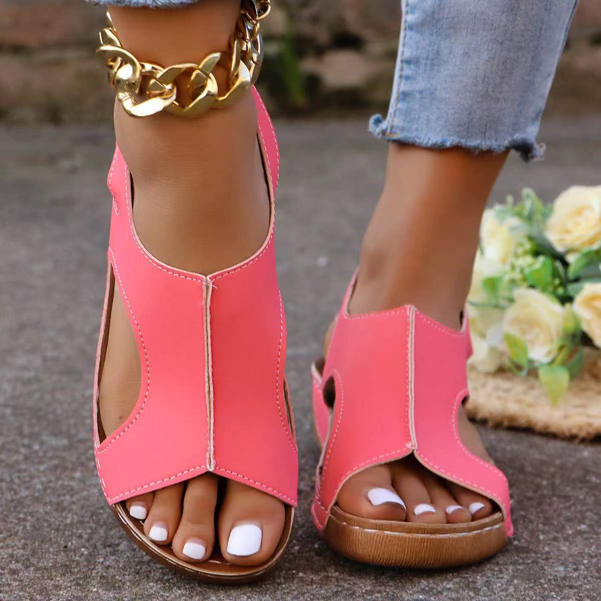 Women's Elastic Band Wedge Sandals - Casual Fish Mouth Shoes