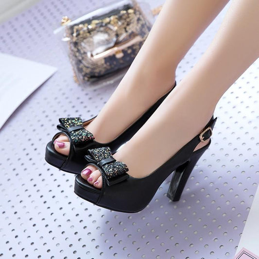Women's Bow High Heel Shoes - Elegant Feminine Dress Heels