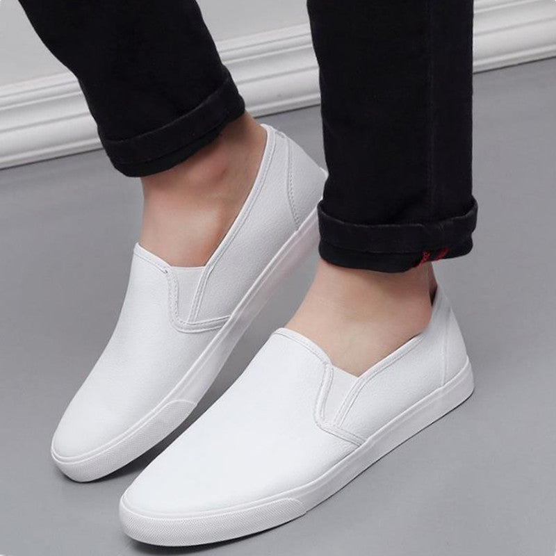 Small White Leather Shoes - Classic Casual Sneakers with Rubber Sole