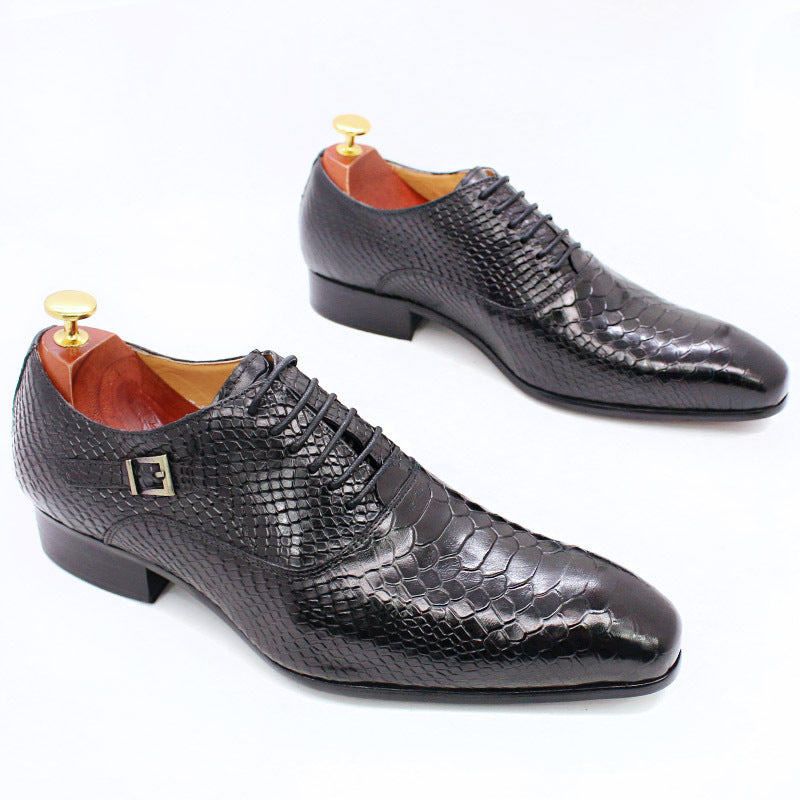 Men's Snake Print Leather Business Dress Shoes - Exotic Pattern Formal