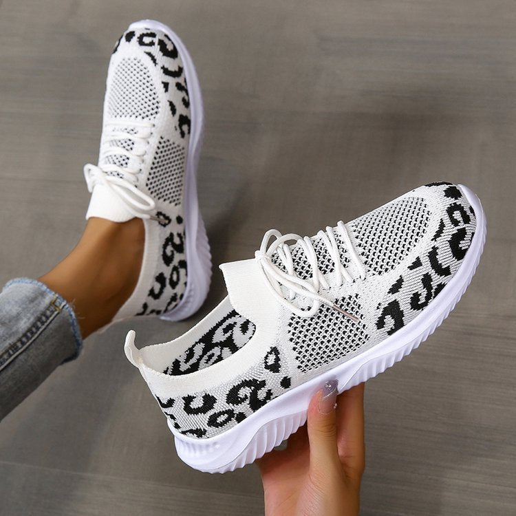 Women's Leopard Print Sneakers - Trendy Lace-Up Sports Shoes