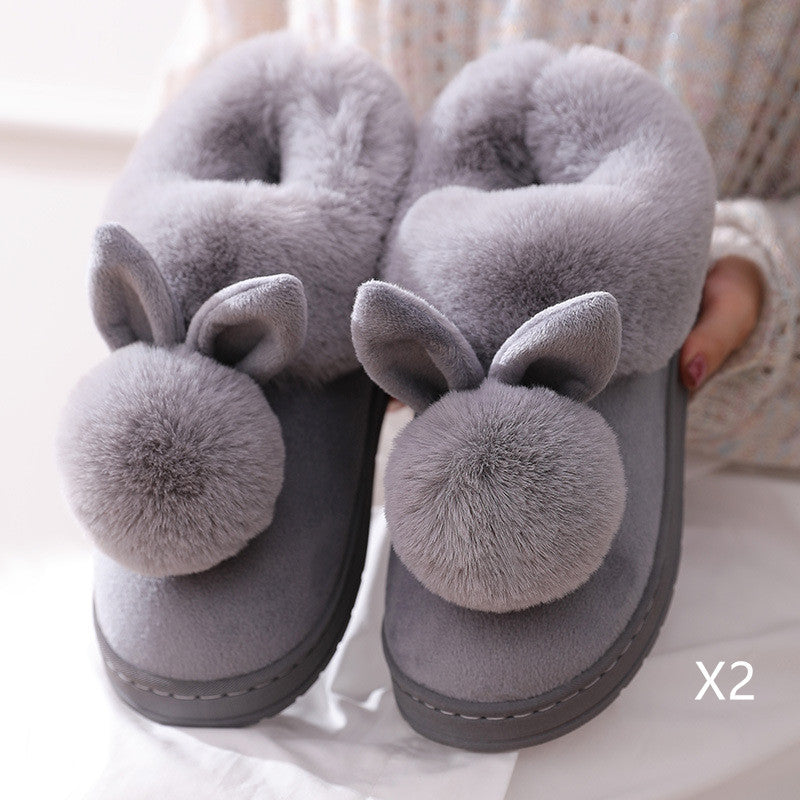 Women's Fluffy Cat Slippers - Warm Thick-Bottom Indoor Cotton Shoes