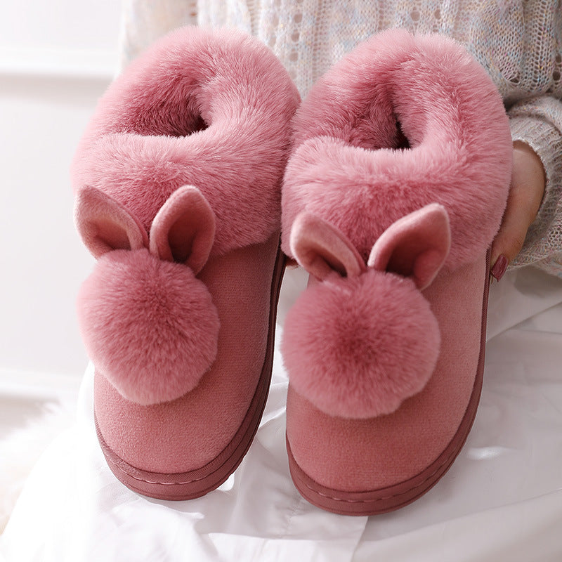 Women's Fluffy Cat Slippers - Warm Thick-Bottom Indoor Cotton Shoes