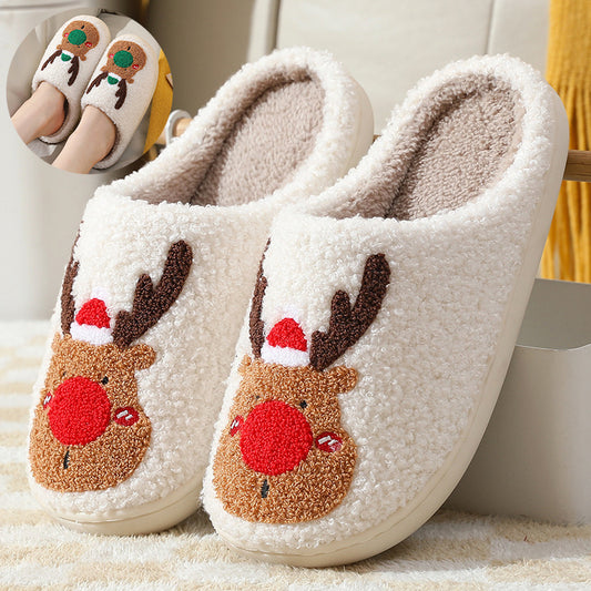 Christmas Elk Slippers - Cozy Winter Home Shoes
