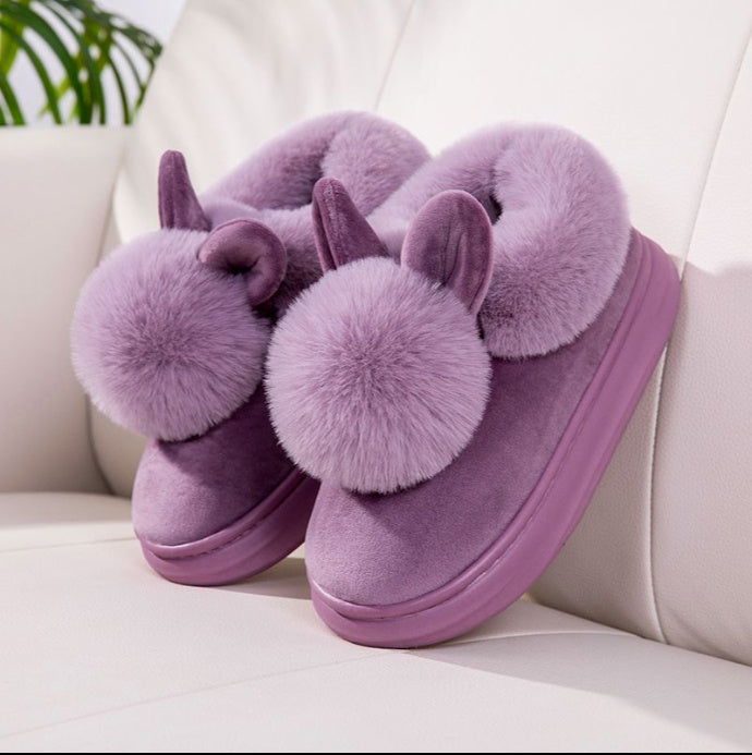Women's Fluffy Cat Slippers - Warm Thick-Bottom Indoor Cotton Shoes