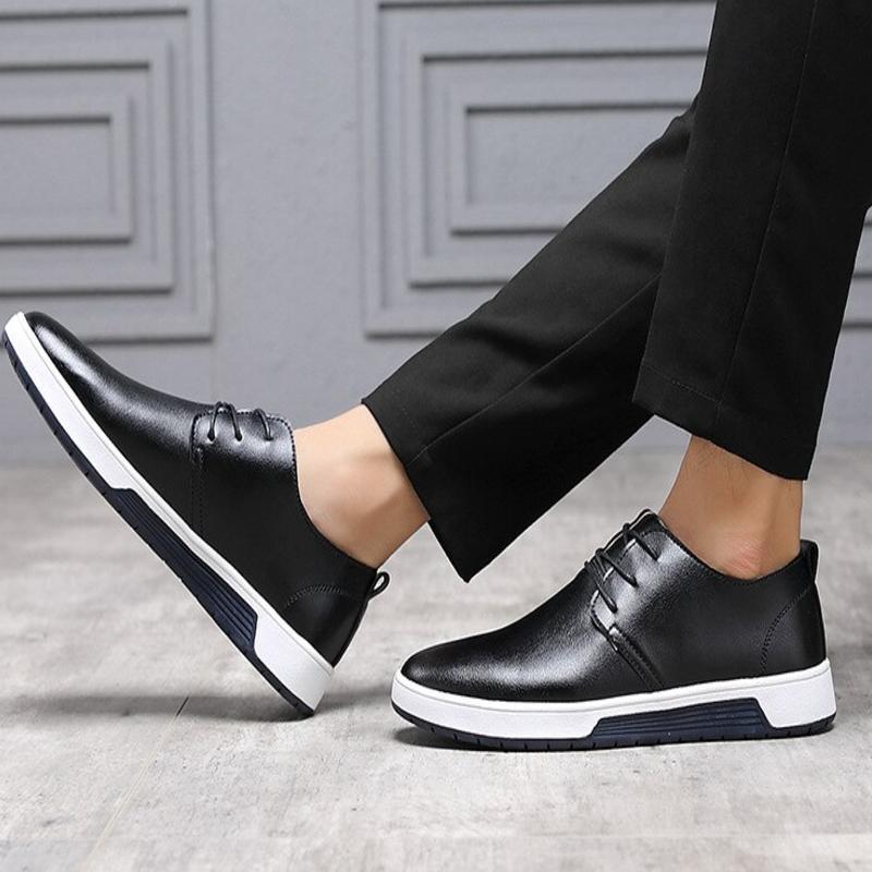 Men's Breathable Perforated Leather Shoes - Youth Casual Sneakers