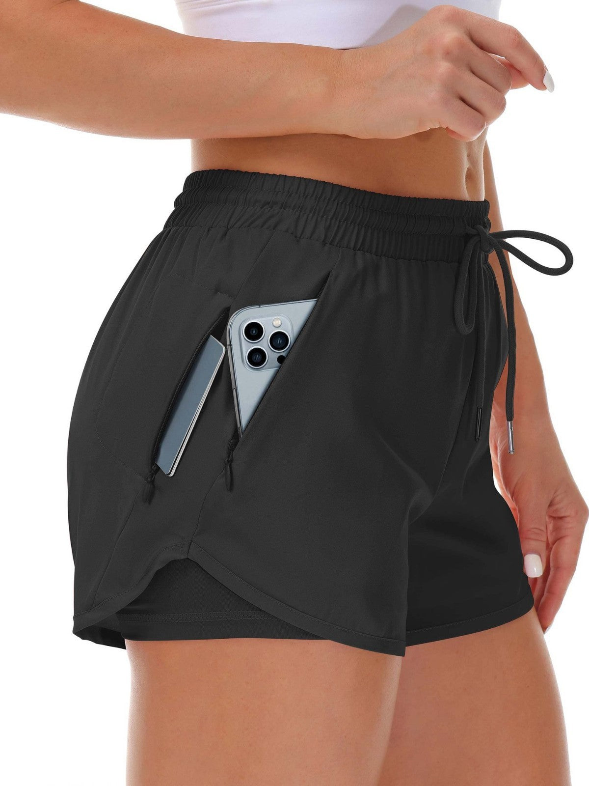 Women's 2-in-1 Sports Shorts - Running Yoga Two-Piece Athletic Shorts