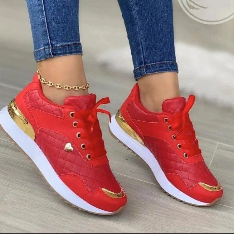 Women's Plaid Lace-Up Shoes - Thick-Soled Casual Shoes for Autumn & Winter