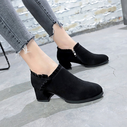 British Style Frosted Martin Boots - Women's Pointed Toe Thick Heel Ankle Boots