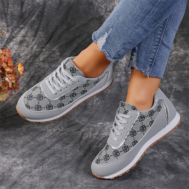 Women's Flower Print Sneakers - Lightweight Breathable Walking Shoes