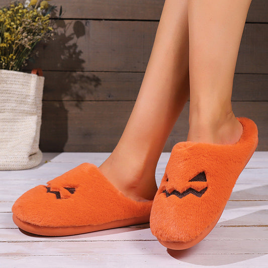 Halloween Pumpkin Slippers - Warm Plush Indoor House Shoes
