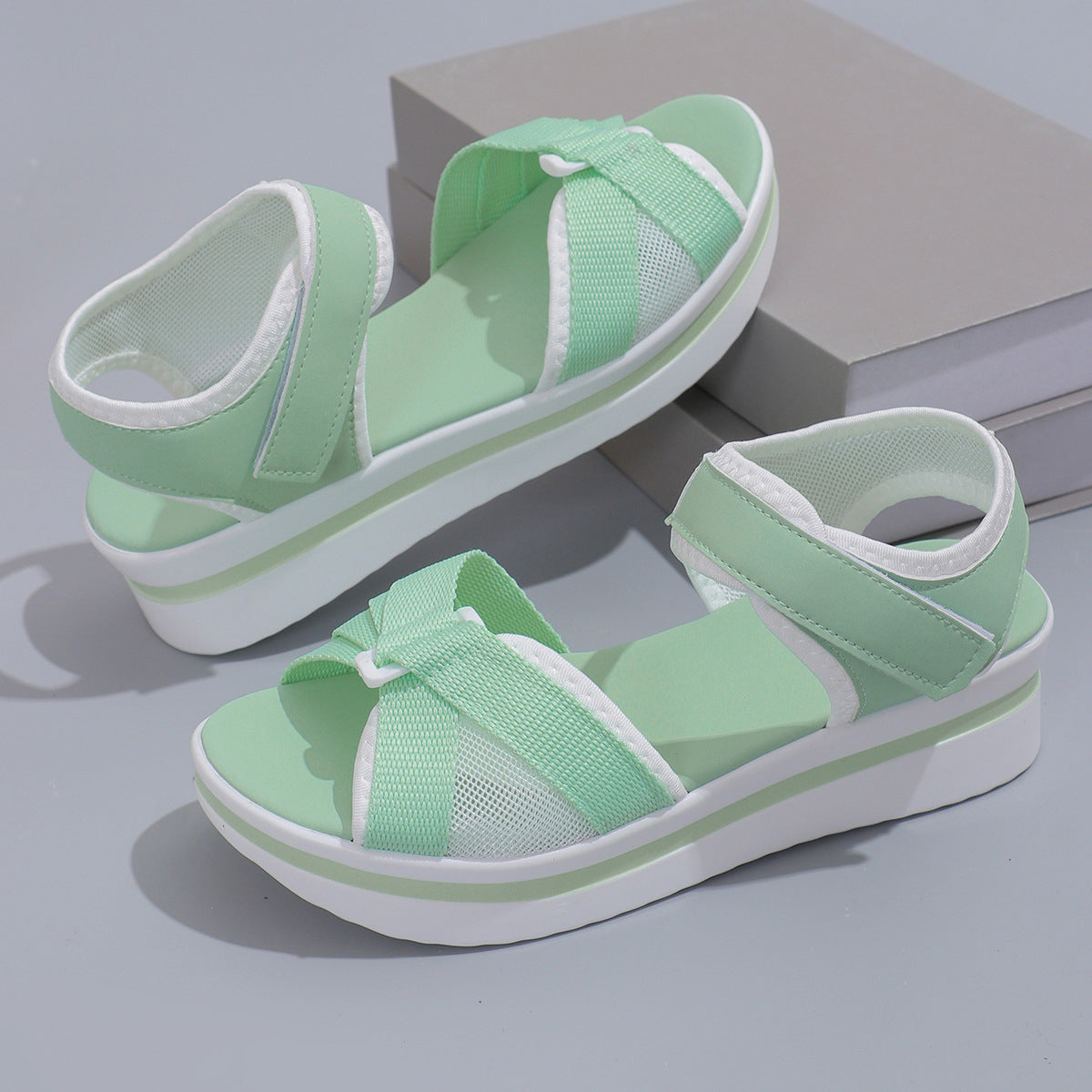 Women's Mesh Cross-Strap Sandals - Velcro Thick Sole Beach Flats