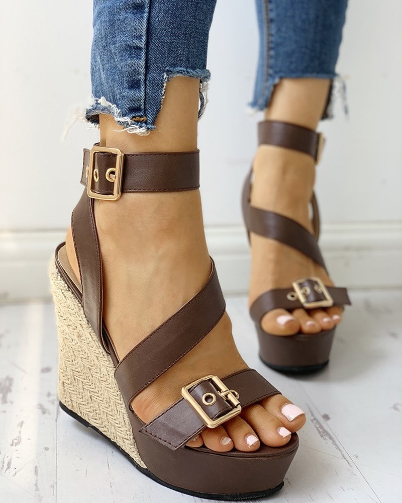 Women's Large Size Straw Woven Wedge Sandals - Super High Heel Platform Shoes