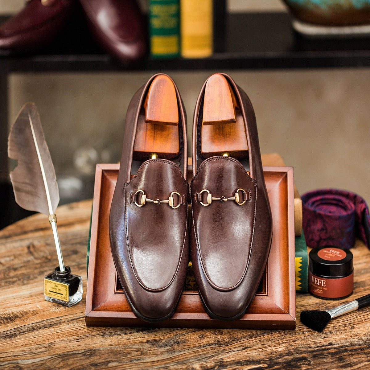 Men's Horsebit Leather Loafers - Round Toe Casual Dress Shoes