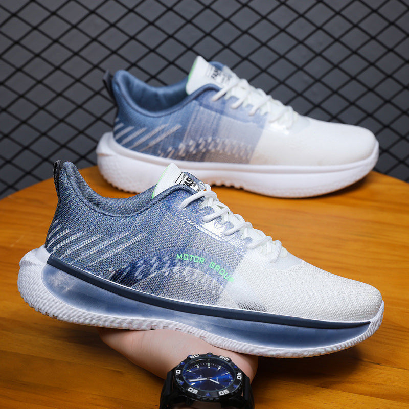 Men's Thick Bottom Mesh Sneakers - Breathable Lace-Up Athletic Shoes