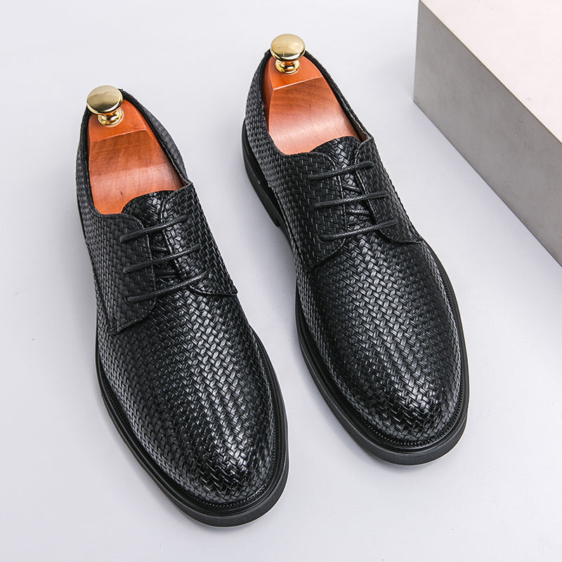 Men's Plus Size 3D Woven Platform Shoes - Youth British Style Leather Shoes