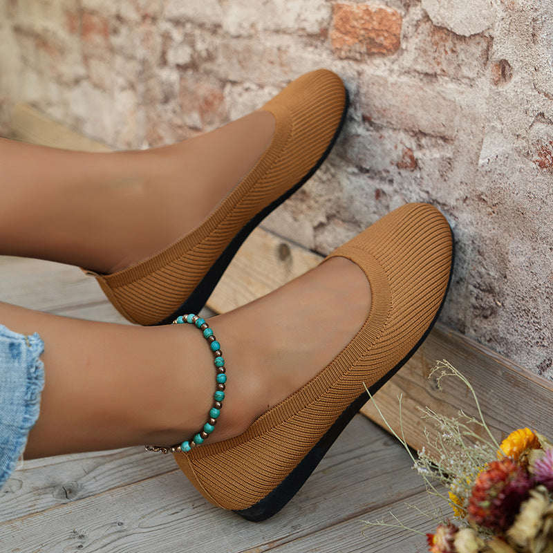 Women's Knit Mesh Flat Shoes - Comfortable Slip-On Casual Sneakers