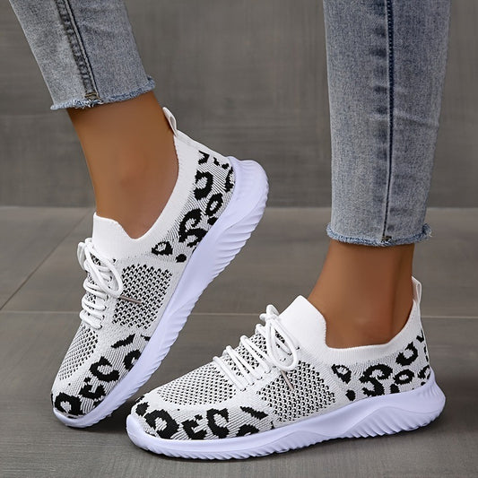 Women's Leopard Print Sneakers - Trendy Lace-Up Sports Shoes