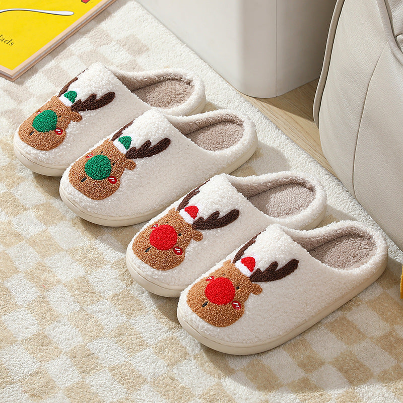 Christmas Elk Slippers - Cozy Winter Home Shoes