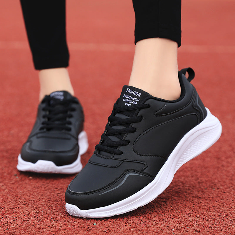 Women's Waterproof Leather Sneakers - Casual Flat Platform Shoes