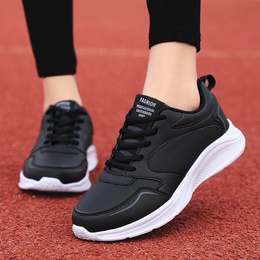 Women's Waterproof Leather Sneakers - Casual Flat Platform Shoes