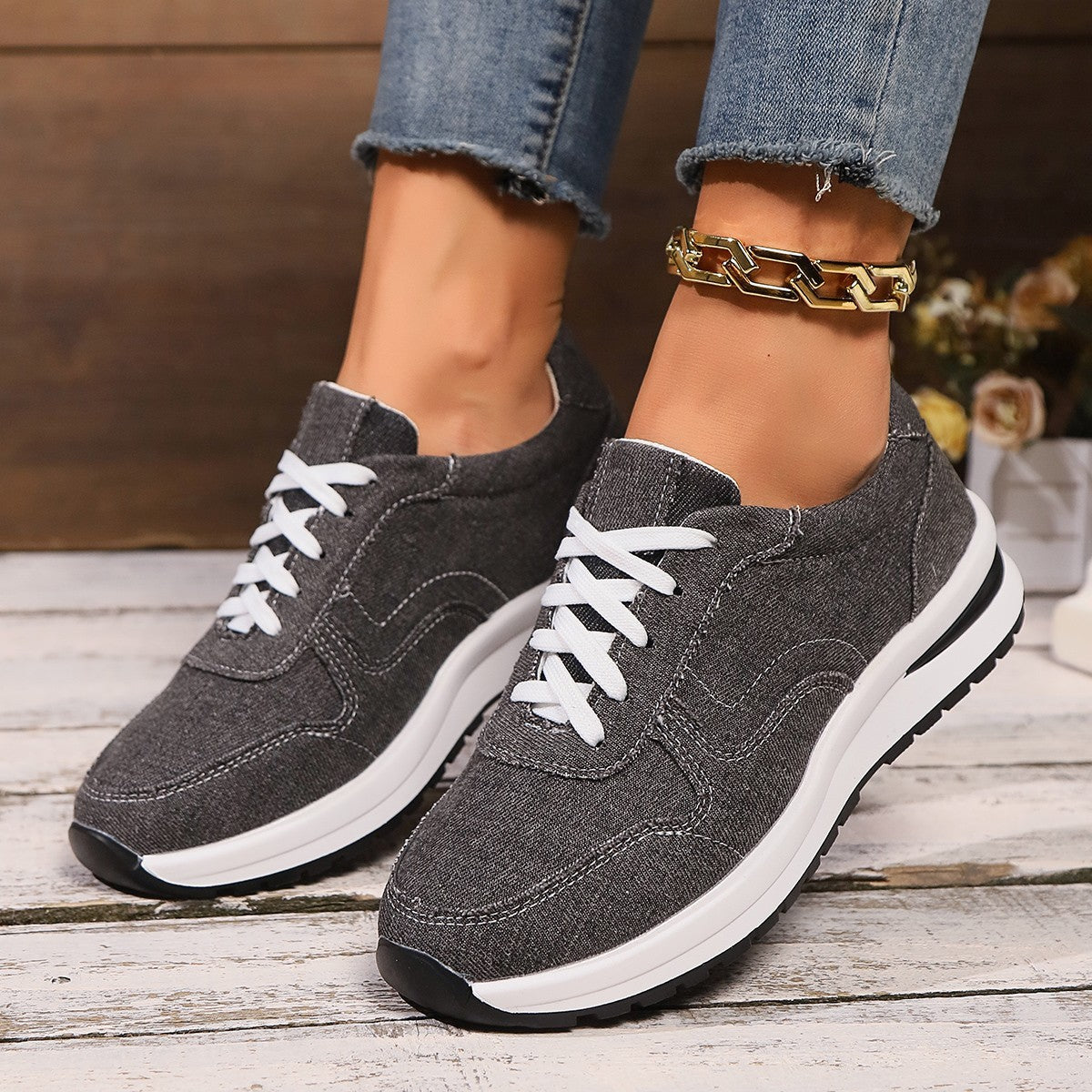 Women's Platform Height Increasing Shoes - Breathable Sports Sneakers