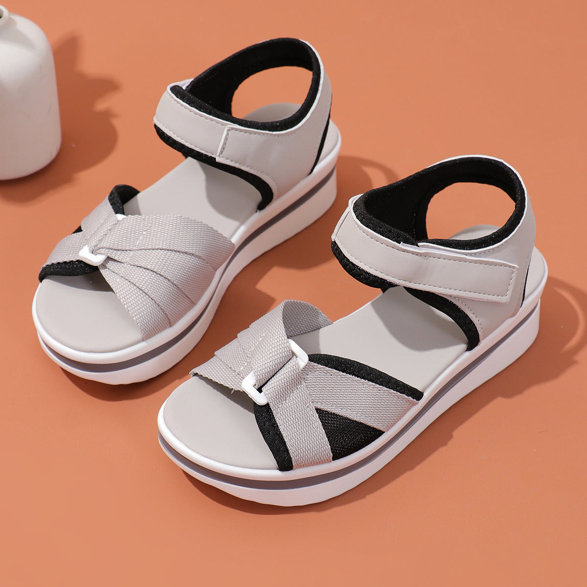 Women's Mesh Cross-Strap Sandals - Velcro Thick Sole Beach Flats