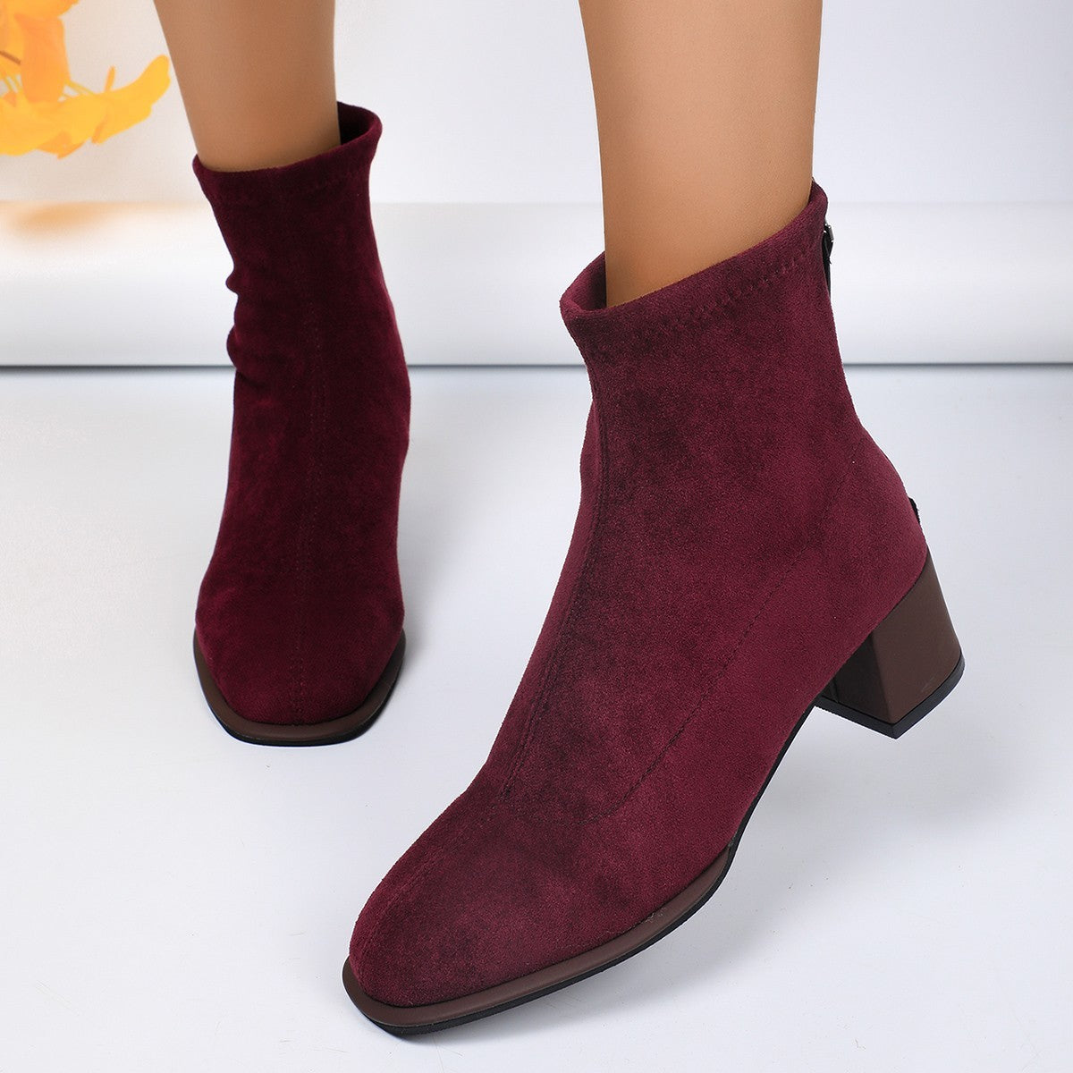 Women's Round Toe Chunky Heel Boots - New High Heel Fashion Ankle Boots