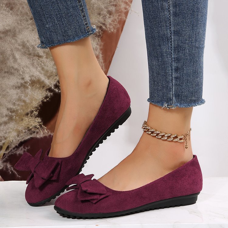 Women's Plus Size Suede Bow Gommino Flats - Rubber Sole Casual Shoes