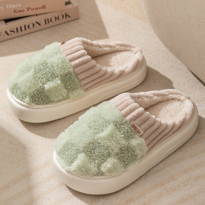 Women's Plaid Plush Slippers - Warm Indoor House Shoes for Autumn & Winter