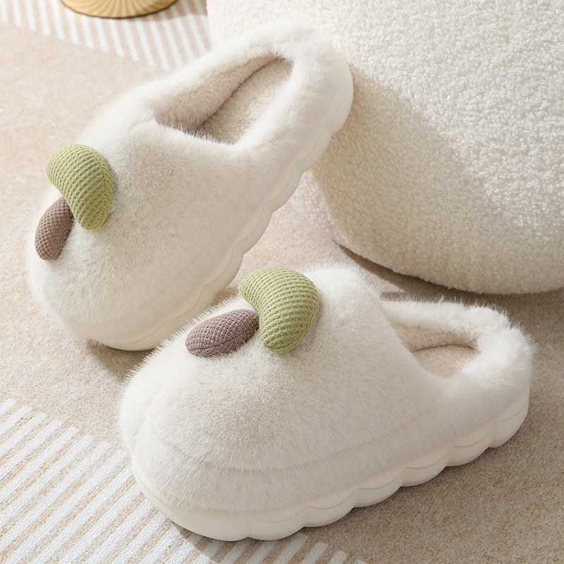 Women's Cute Mushroom Cotton Slippers - Thick-Soled Plush Winter House Shoes