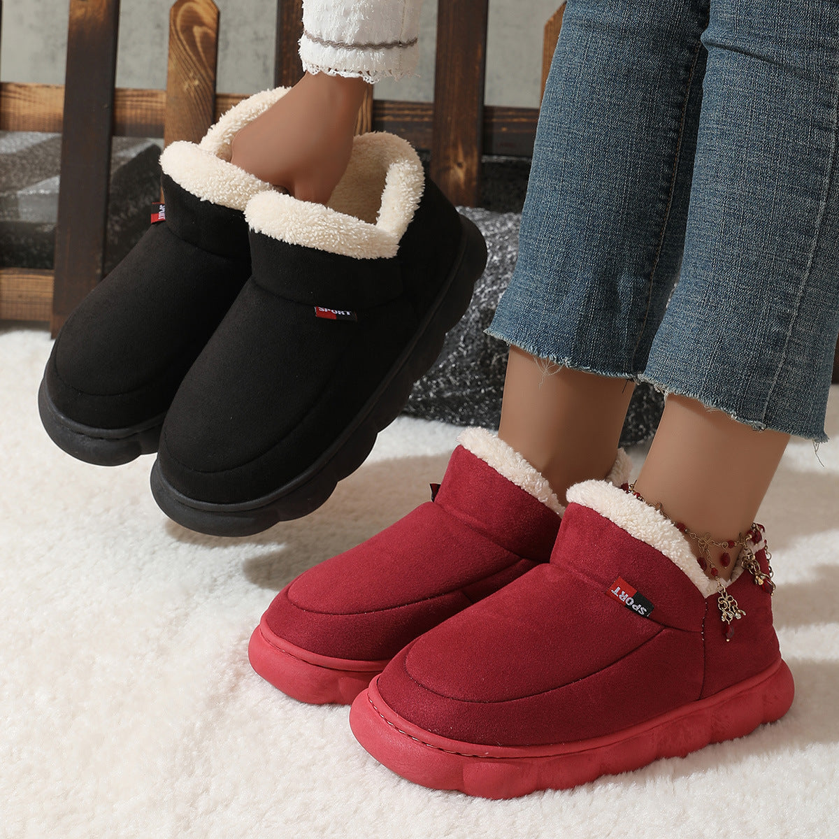 Unisex Winter Plush Cotton Garden Shoes - Warm Suede House Shoes
