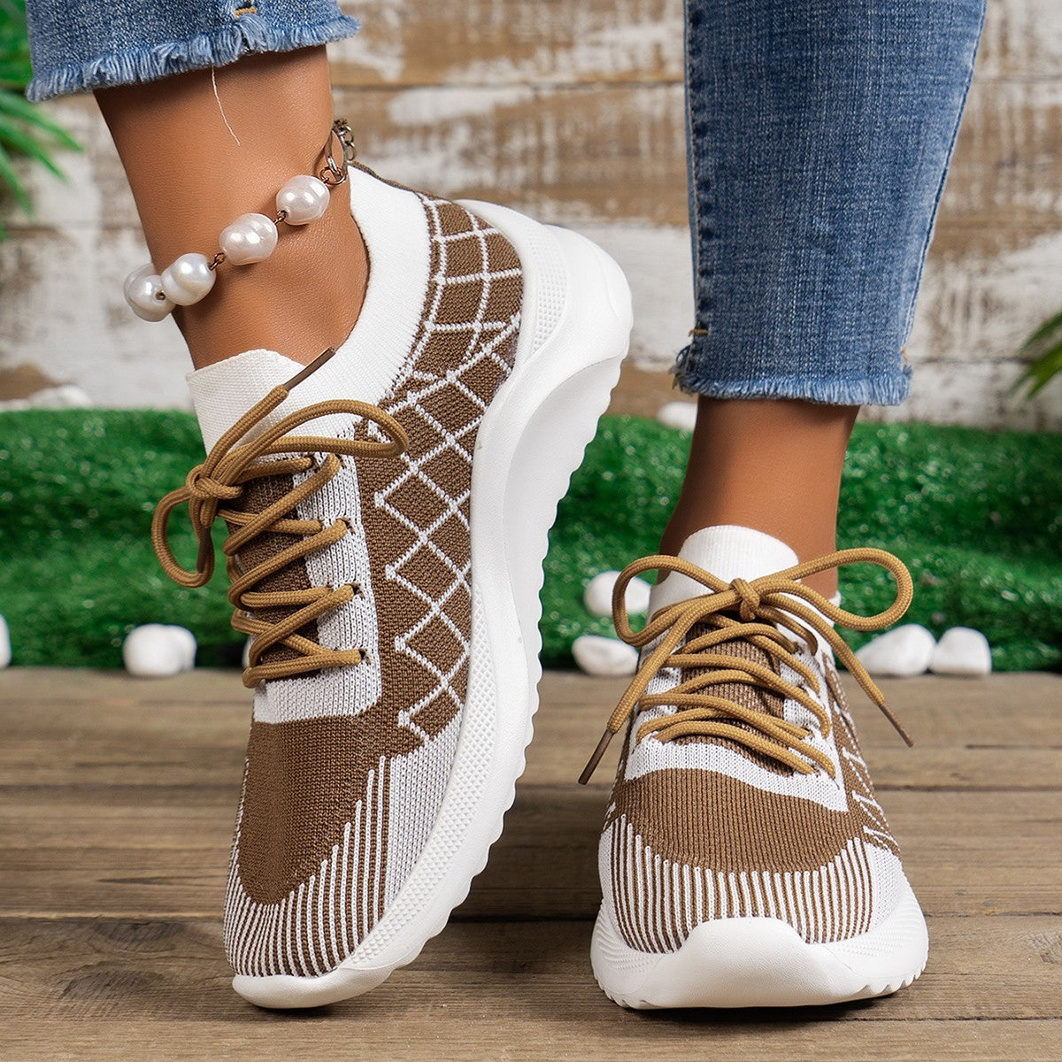 Women's Plus Size Flyknit Running Sneakers - Casual Athletic Shoes