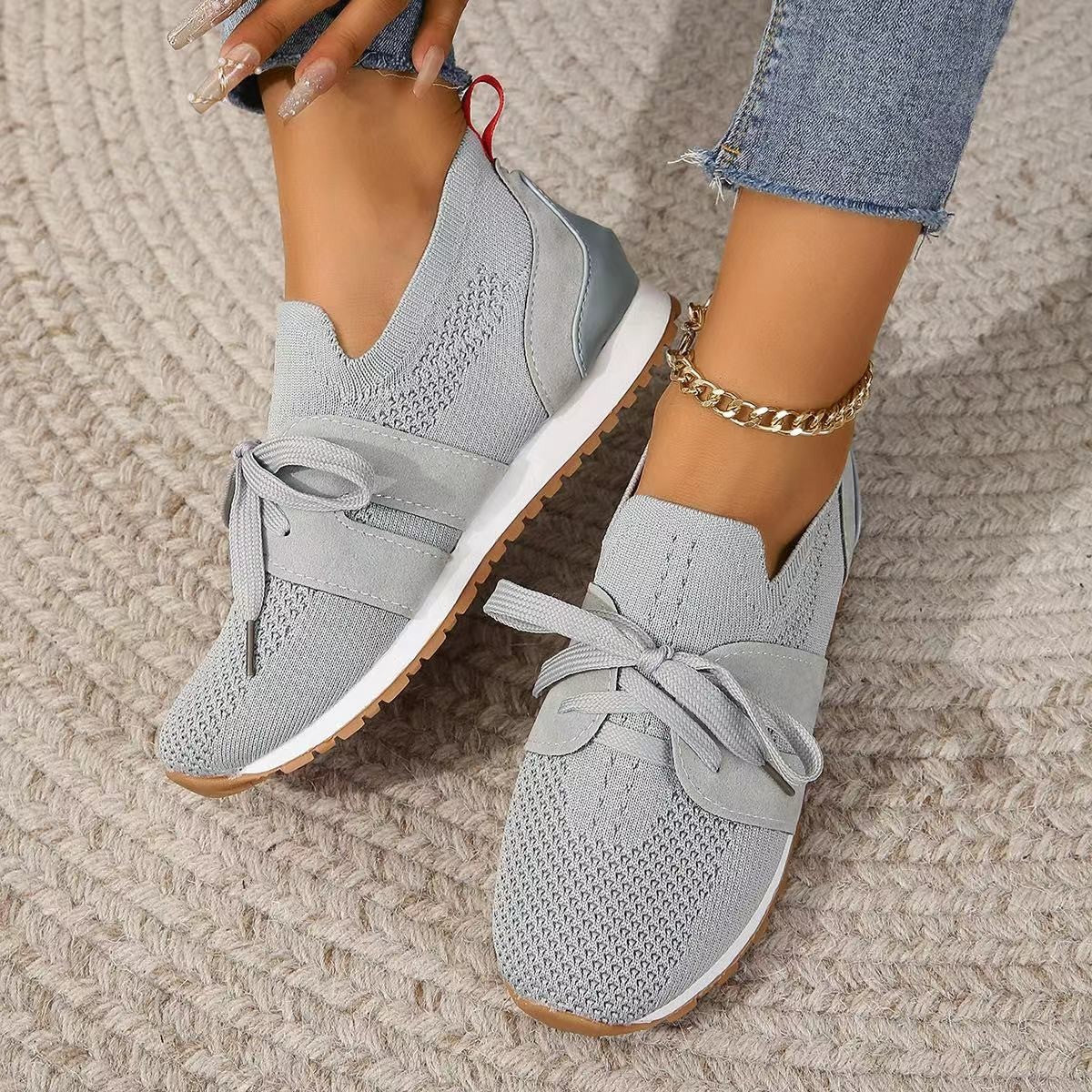 Women's Breathable Mesh Flat Shoes - Comfortable Walking Sneakers