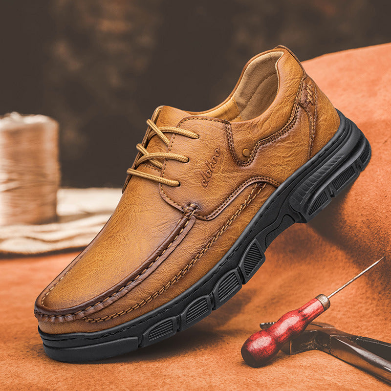 Men's Handmade Stitching Plus Size Casual Leather Shoes - Artisan Crafted Large Size Shoes