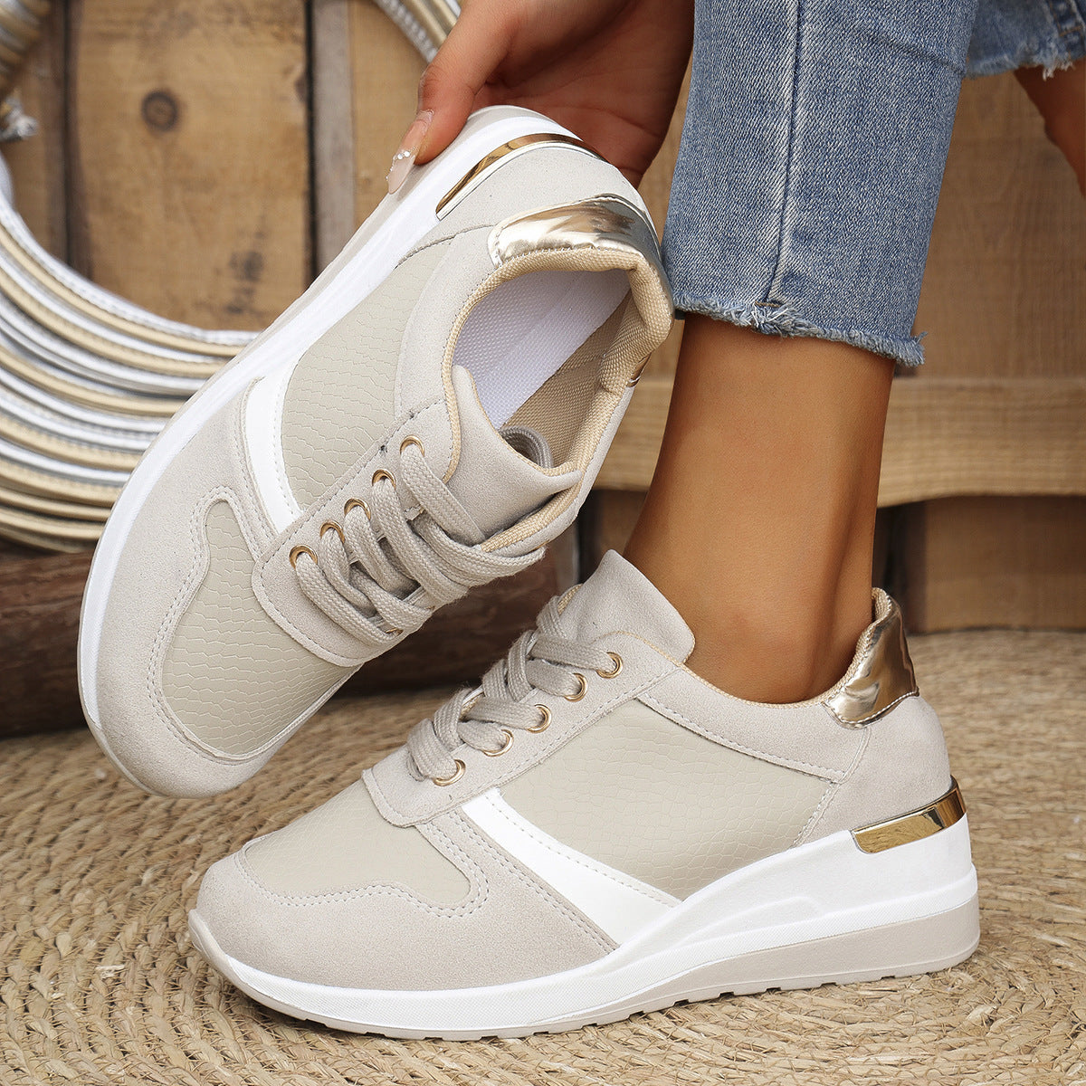 Women's Plus Size Casual Sneakers - Lace-Up Comfortable Athletic Shoes