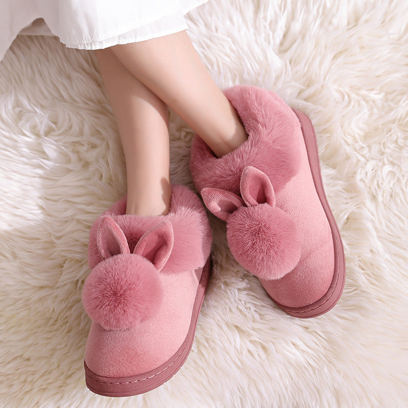 Women's Fluffy Cat Slippers - Warm Thick-Bottom Indoor Cotton Shoes
