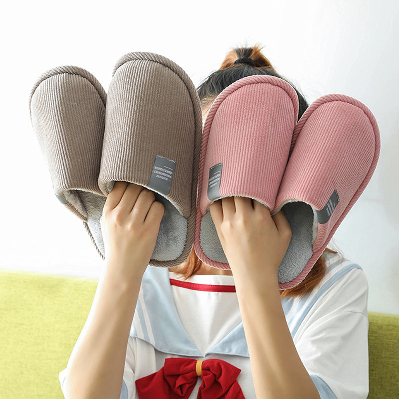 Indoor Corduroy Slippers - Warm Plush Anti-Slip Bedroom Shoes for Autumn & Winter