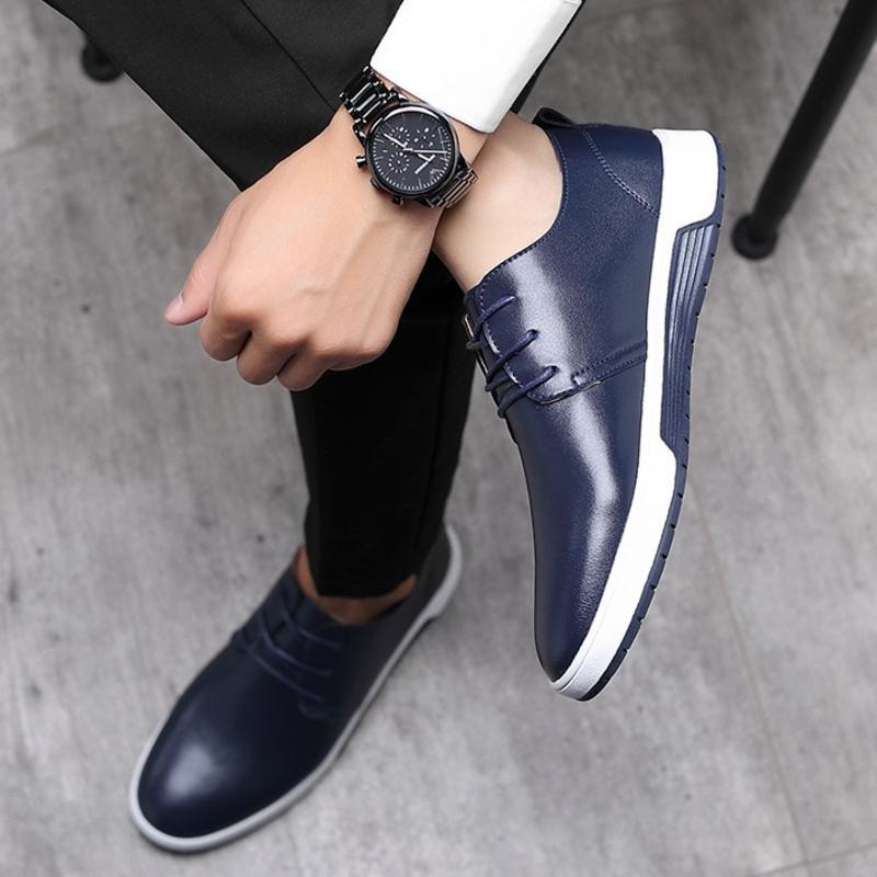 Men's Breathable Perforated Leather Shoes - Youth Casual Sneakers