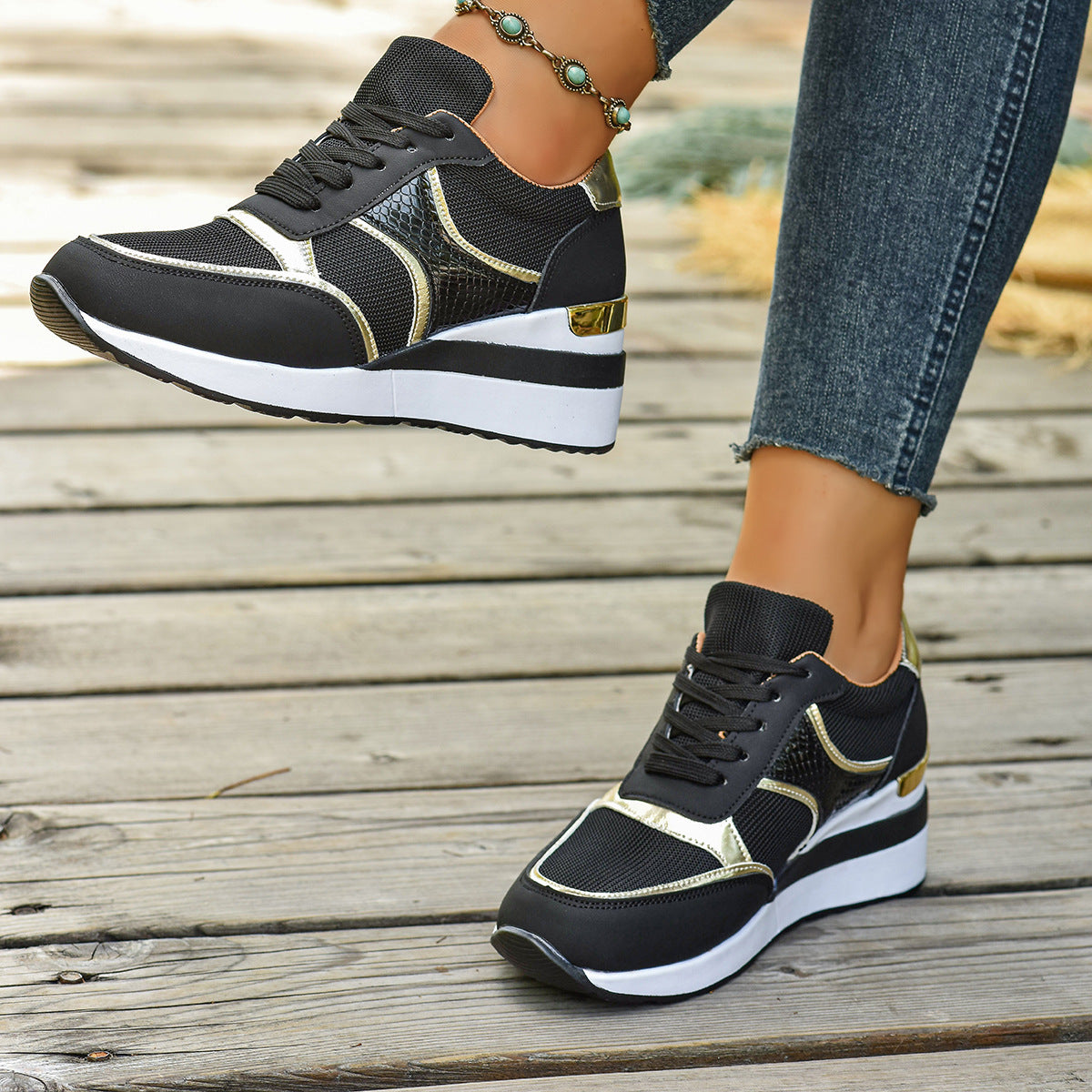 Women's Plus Size Casual Sneakers - Comfortable Mid-Heel Shoes