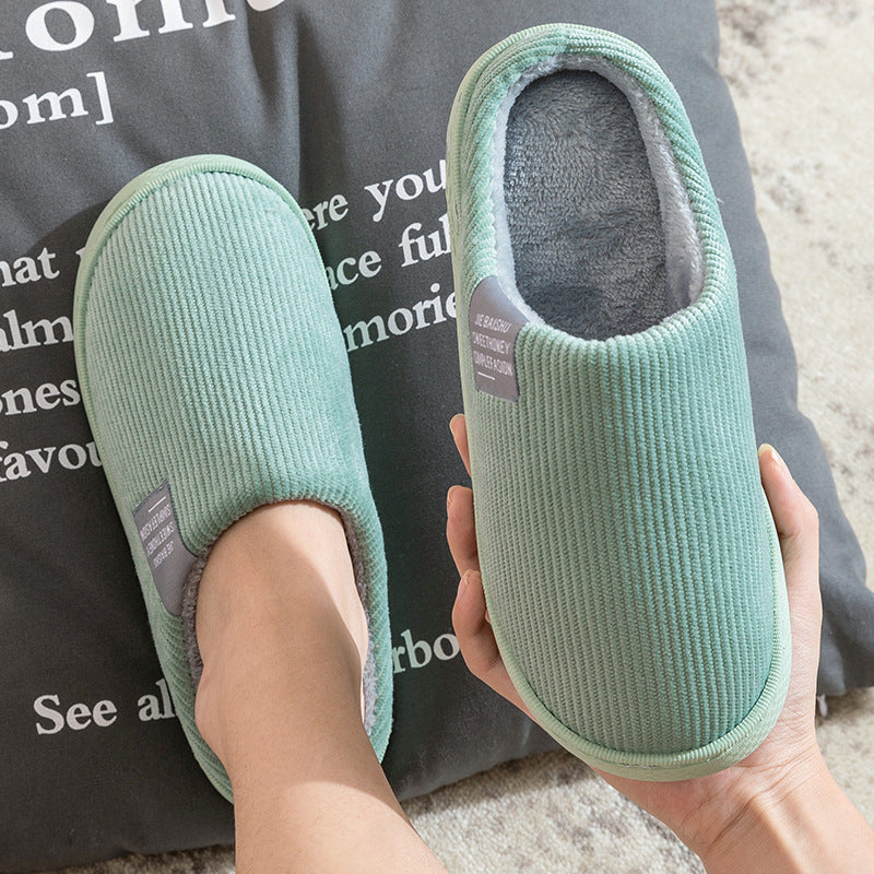 Indoor Corduroy Slippers - Warm Plush Anti-Slip Bedroom Shoes for Autumn & Winter