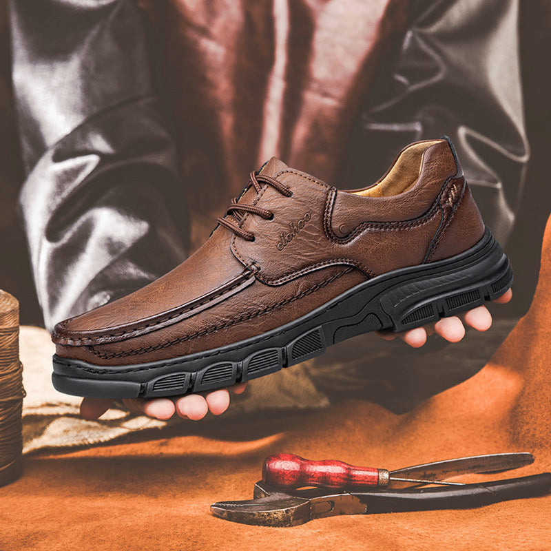 Men's Handmade Stitching Plus Size Casual Leather Shoes - Artisan Crafted Large Size Shoes