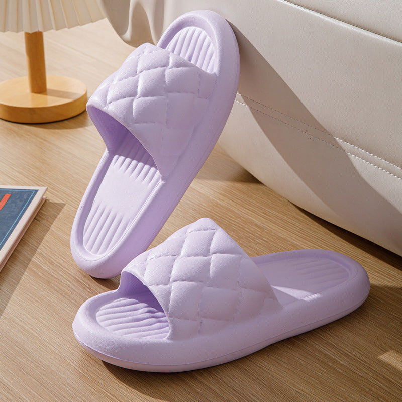 Unisex Rhombus Pattern Home Slippers - Non-Slip Bathroom Shoes