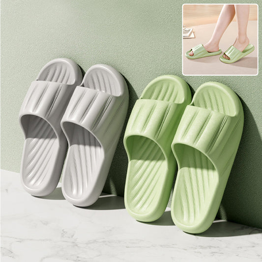 Unisex Striped Home Slippers - Thick Bottom Non-Slip Bathroom Shoes
