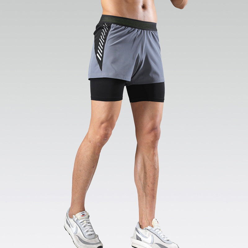 Men's Lined Anti-Glare Fitness Shorts - Running Training Sports Pants