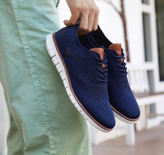 Men's Knitted Lace-Up Casual Shoes - Brogues Style Breathable Sneakers