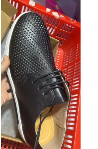 Men's Breathable Perforated Leather Shoes - Youth Casual Sneakers