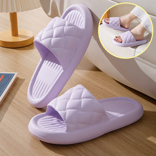 Unisex Rhombus Pattern Home Slippers - Non-Slip Bathroom Shoes