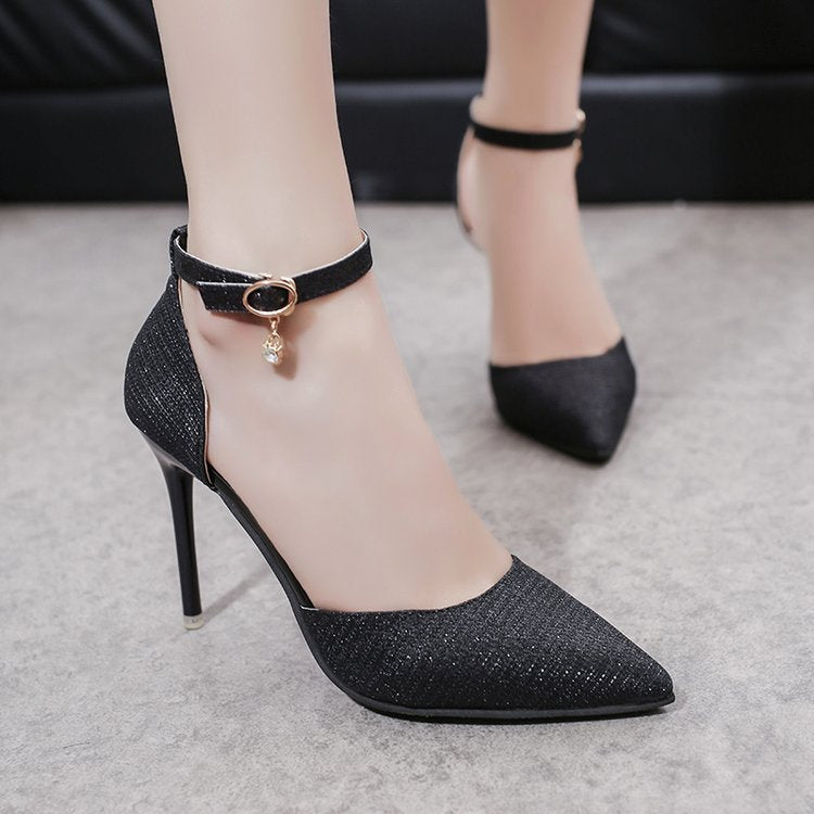 Women's Beaded Buckle Pointed Heel Sandals - Elegant Embellished Shoes
